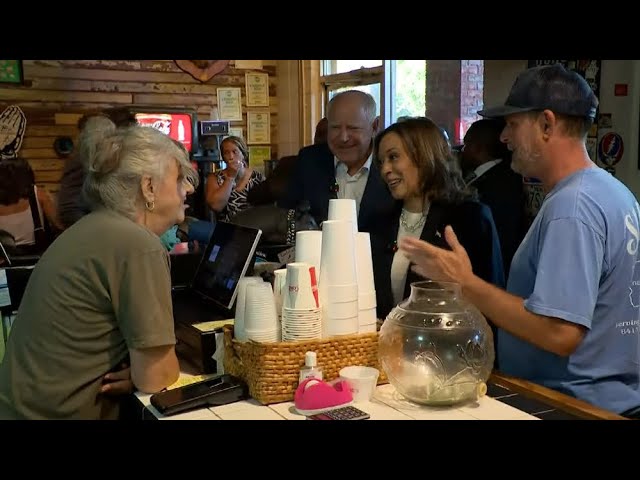 Kamala Harris, Tim Walz visit Sandfly BBQ in Savannah